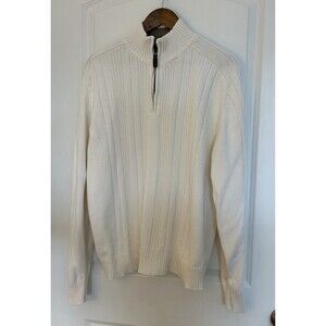 Oscar de La Renta Mens Sweater Ribbed Textured Heavy 1/4 Zip Cream Preppy READ